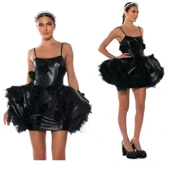 AKIRA Black Ruffled Tiered Babydoll Dress